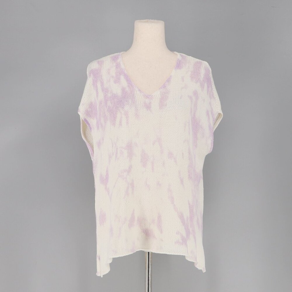 WOODEN SHIPS Marbled Purple Tie Dye V-neck Short Sleeve Sweater Size M/L